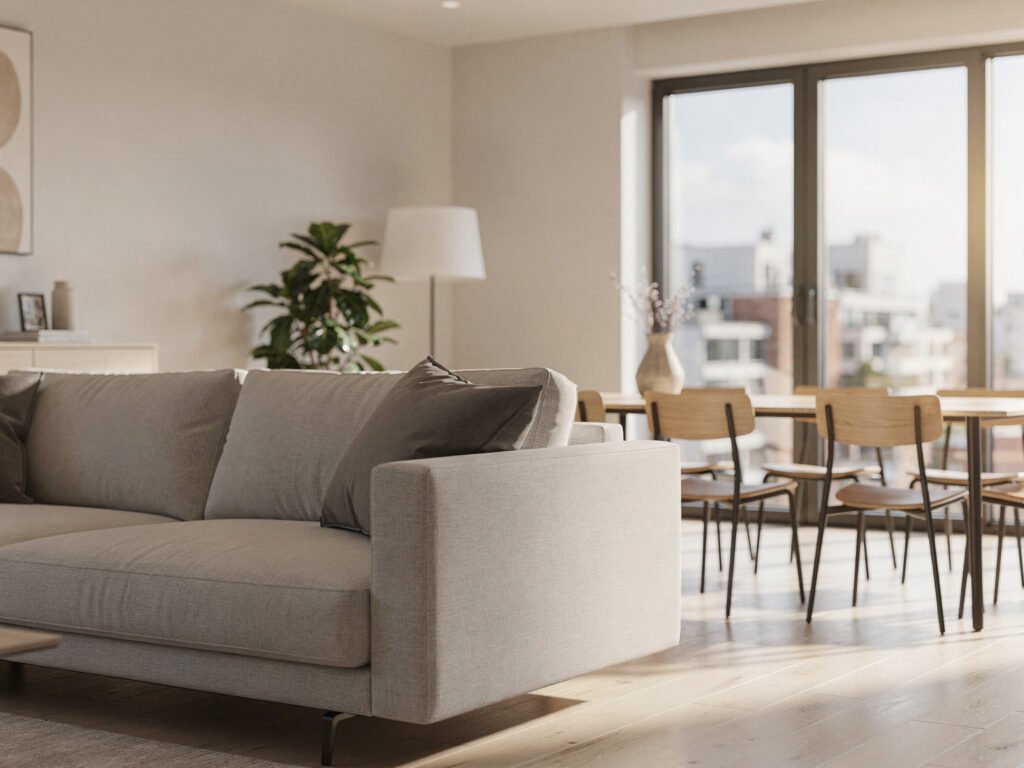 Furnished apartment living room (illustrative)